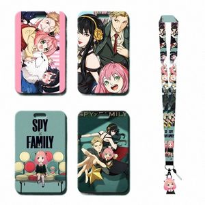 1 Ställ in japanska anime spyxfamily card case card lanyard nyckel lanyard cosplay märke id kort hållare nackband nyckelchains anya d6lu#