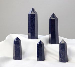 Raw ore blue gold sandstone Quartz Pillar Arts ornaments Energy stone Wand Healing Gemstone tower Natural Crystal point3022303