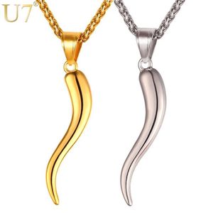 U7 Italian Horn Necklace Amulet Gold Color Stainless Steel Pendants & Chain For Men Women Gift Fashion Jewelry P1029197y