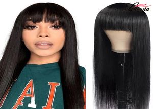 Straight Human Hair Wigs with Bangs Natural Black Peruvian Full Machine Made Wig for Black Women 1030Inch2693074