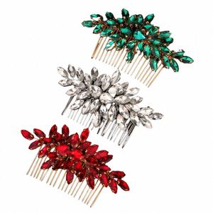 Trendy Sier Rhineste Capelli da sposa Combs Black Wedding Head Accories Green Bride Hand Faded Women Women Party Red Tiaras P0WC#