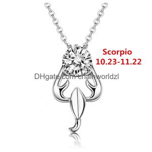 Pendant Necklaces 12 Constellation Zodiac Sign Necklace Horoscope Zircon Stainless Steel Jewelry Galaxy Libra Astrology Gift With Reta Otx4X
