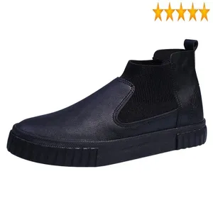 Casual Shoes Top Mens High Pu Leather Socks Slip On Loafers Male Leisure Flats skateboard Winter Fleece Foder