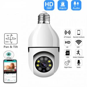 Sistema HD 1080p Camera WiFi A6 Wireless Lulb Camera Vision LED Vision Night Smart Home Security Cam E27 Connector Connector Monitoraggio