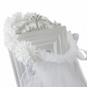 Women Bridal Fr Hair Wreath com véu branco Garland Casamento Coroa Coroa de Coroa Ajustável