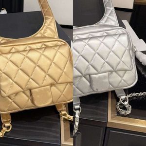 Brand Designer backpack 24C New Metal Champagne Gold Space Silver Backpack Mini F-shaped Backpack Diamond Checkered Tofu Bag Fashion casual Book Bag