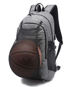 Utomhus Men039S Sports Gym Bag Laptop Ryggsäck USB Laddar resebasket Ryggsäckar med bollhållare Tonåring Soccer Ball P5327038