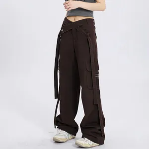 Women's Pants Y2K For Women Trendy High Street Cargo With Pockets Wear Retro V Shaped Waist Loose Wide Leg Sweatpants