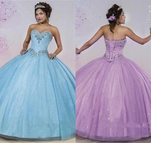Sparking Sequits Sweet 16 платьев Quinceanera с платьем Lihgt Sky Blue Ball Back Corset vestidos de Festa 15 -летние девушки -выпускные платья2902421