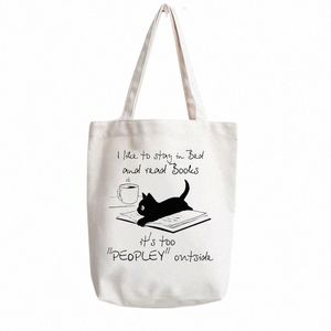 Katze Bücher Kaffee Liebe Print Shopper Handtaschen Schulter fi Canvas Freizeitgeschäfte Mädchen Frauen Grafik Tasche S08y#