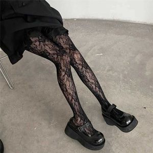 Sexy Socken Mode Blume Stickerei Mesh Hohlauslöschhose Frauen sexy Angelnetz Strumpfhose coole Mädchen farbiger Hipster Harajuku Strümpfe 240416