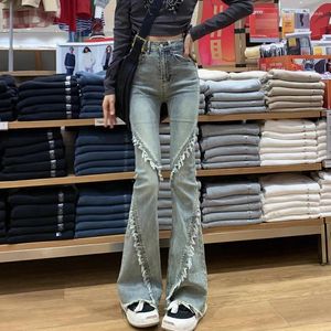 Kvinnors jeans vintage mikro-stora kvinnliga vår och hösten 2024 Små amerikansk hög midja hästsko flare byxor