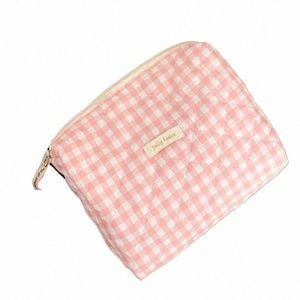 sweet Plaid Pink Ladies Cosmetic Bags Fi Large Capacity Portable Female Storage Bag Simple Soft Fabric Women's Clutch Purse A7MH#