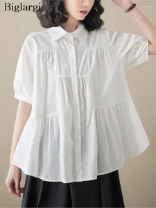 Women's Blouses Summer Ruffle Shirts Tops Women Oversized Fashion Loose Pleated Ladies Cropped Short Sleeve Casual Woman