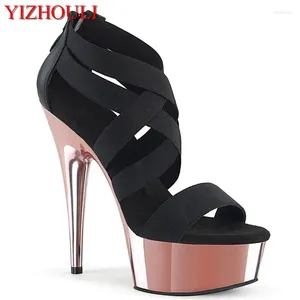 Dance Shoes Summer 15CM High Heel Pole Dancing Sandals Rose Gold Plating Stiletto Heels Model Stage Performance