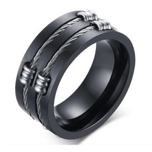 Classic Wire Cable Biker Rings For Men 316L Stainless Steel Brushed Design Boy Signet Finger Bands Hip Hop Bladed Ring Jewelry264A