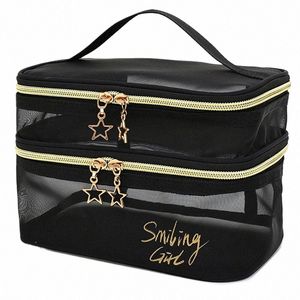 Custodia a maglia nera di grande capacità Black Case organizzatore di stoccaggio Caspa con cerniera casual Wates W Borse Make Up Women Weeve Travel Cosmetic Bag K8E3#