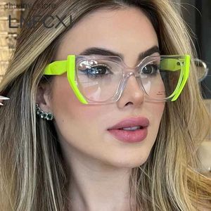 Sunglasses LNFCXI New Retro Polygon Cat Eye Glasses Frame Women Fashion Double Color Clear Anti-Blue Light Eyewear Men Optical Frame Y240416