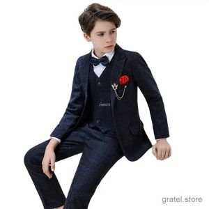 Anzüge Jungen luxuriöser Hochzeitsanzug Kids Jacke Weste Pants 3pcs Party Foto Set Big Children Tuxedo Kleid Teenager Tanzkostüm