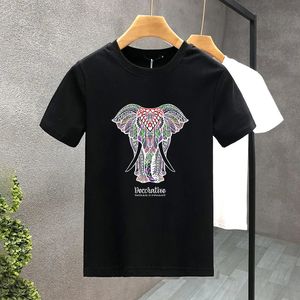 高品質の高級ブランド100％コットンエレファントプリントティーサマーハラジュクメンウーマン半袖TシャツアジアサイズS-5XL 240416