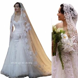 1t Wedding Veil Lace Lg Bridal Veils Cathedral Length Appliques Elegant Bride Veil With Comb i5Lg#