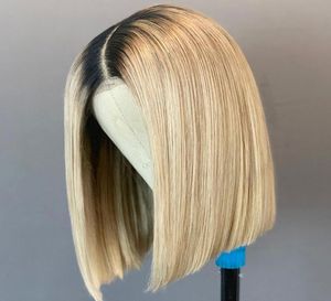 Bob Lace vordere Perücken Full Spitzenperücken 1B613 Blonde Farbe Straight Middle Teil vorgezogener natürlicher Haaransatz für Babyhair9446011