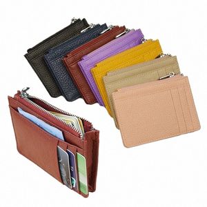 حامل بطاقة هوية جلدية حقيقية واسعة على نطاق واسع في FI Candy Coll Shipper Card Wallet Busin Bank Bask Bag Q6UI#