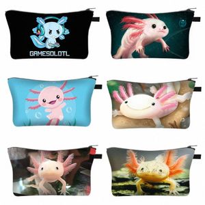 Söta Axolotl Cosmetic Case Gamesolotl Gamer Makeup Bags Kawaii toalettartiklar Arrangörer Small Handbag Girls Casual Cosmetic Bag U4We#