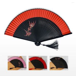 Figurine decorative in stile cinese Red Black Vintage Vantage Fan Folding Fans Dance Wedding Party Bamboo