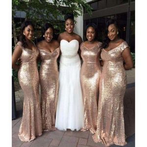 Rose Gold Sequins Bridesmaid Dresses Mermaid Arabic Floor Length Ruched Custom Made Plus Size Maid Of Honor Gowns Vestidos For Boho Beach Wedding 403