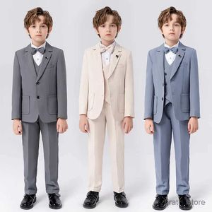 Dräkt Flower Boys Beige Piano Party Dress Prince Kids Graduation Ceremony Fotografi kostym Gent Child Host Performance Dance Costume