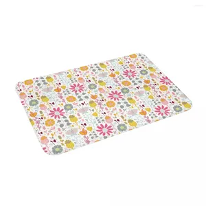 Mattor Styliserat blommönster Non Slip Absorbent Memory Foam Bath Mat för heminredning/Kök/entré/inomhus/utomhus/vardagsrum