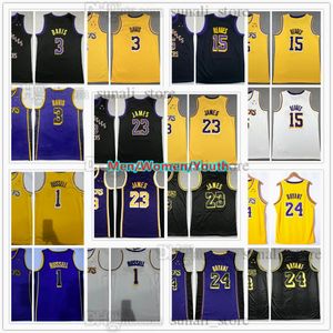 Mężczyzn Młodzież Młodzież Koszykówka LeBron 23 James Jerseys Bryant Anthony 3 Davis d'Angelo 1 Russell Austin 15 Reaves Team City Black Purple Yellow Custom Numer Numer