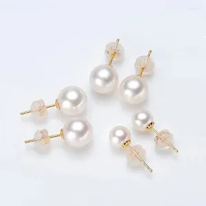 Stud Earrings Real 18K Gold For Women Pure AU750 Natural Freshwater Pearl Simple Fashionable Fine Jewelry Gift