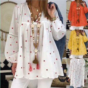 Kvinnors blusar Amazon Fashion Style Summer Print Loose Lace Patchwork Cut Out Top T-shirt för kvinnor