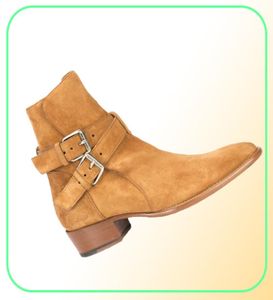 Новое прибытие корова замшевая пряжка байкер Wyatt Boots Winter Men Men Cowboy Boooties Chelse Shoes7580428