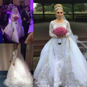 Sukienki z długimi rękawami z Orskirt Lace Applique SCOOP SCICK Zamek na zamówienie zamku plus zamek ślubny ślubna suknia ślubna Vestidos 403