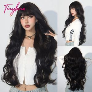Super Long Black Wavy Synthetic Wigs with Bangs for Women Afro Dark Water Wave Halloween Cosplay Natural Hair Wig Heat Resistant 240416