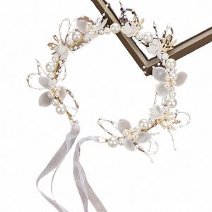 1PC romantyczny kwiatowy pałąk ślubny ozdobiony sztucznymi perłami koraliki ślubne opaski na głowę Princik urodziny