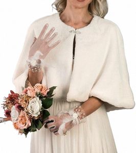 Hochzeit Elfenbein Braut Schal 2024 Faux Pelf Party Cape mit Strauch Brosche Braut Bolero Jacke Achselzucken Accory Accory Custom Made 53fl#