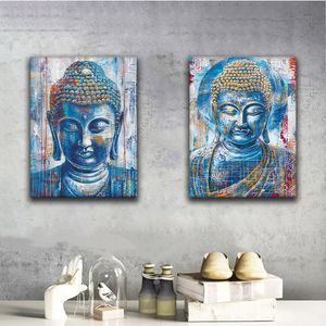 Blue Buddha Wall Art Abstract Buddha Portrait Canva Painting, Zen Meditation Room Decor, Colorful Buddhism Poster, Religion Artwork Prints Yoga Room Home Decor