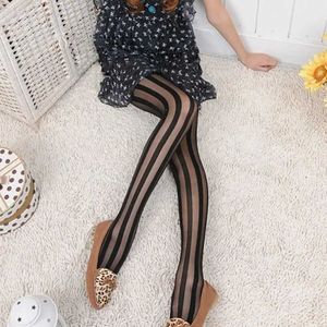 Sexy Socks Sheer Women Girl Gothic Punk Tights Pantyhose Stockings Vertical Stripe Black 240416