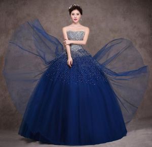 Novos vestidos de baile azul royal elegantes vestidos de quinceanera 2017 com contas de cristais com laço up sweet 16 vestidos 15 anos vestidos de baile qs107589467774