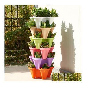 Planters POTS Fyra kronblad Stberry Stereoskopisk potten Stapelbar balkong Vegetabilisk Colorf Inget utrymme Praktisk bassin SN6450 Drop Deliver Dhuab