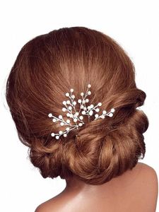 Kvinnor Sier Pearl Hairpins Simple Party Hairpiece Pärlor Handgjorda Bride Headdr Wedding Accores för hår Brudbonad U0XB#