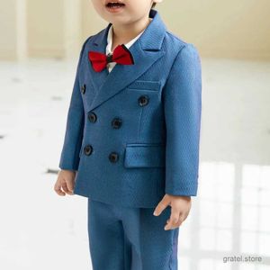 Anzüge Kinder glänzende Jacke Weste Hosen Bowtie Party Fotografie Anzug Blume Jungen Zeremonie Kostüm Baby Kinder Geburtstag Hochzeitskleid