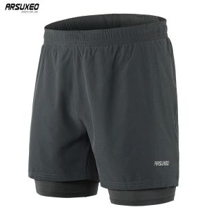 Shorts Arsuxeo Running Shorts Männer aktive Training Übung Joggen 2 in 1 Sport -Shorts mit längerem Liner Schnell trocken B192