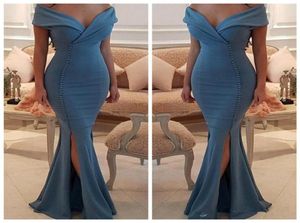 Cheap Off The Shoulder Arabic Mermaid Evening Dresses 2018 Sexy Side Split Formal Long Celebrity Party Prom Gowns3742437