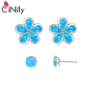 Hengsteohrringe Cinily 2 Paar rosa Feuer Opal Silber verlegt Blumenohrring kleiner rund Ohrring Böhmen Boho Sommer Chic Schmuck