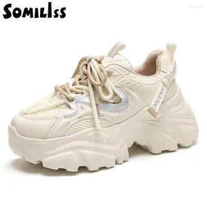 Sıradan Ayakkabı Somiliss Bayan Tıknaz Platform Spor ayakkabılar Deri KPU Patchwork Yüksek Kaliteli Bayanlar Sonbahar Moda Sneaker